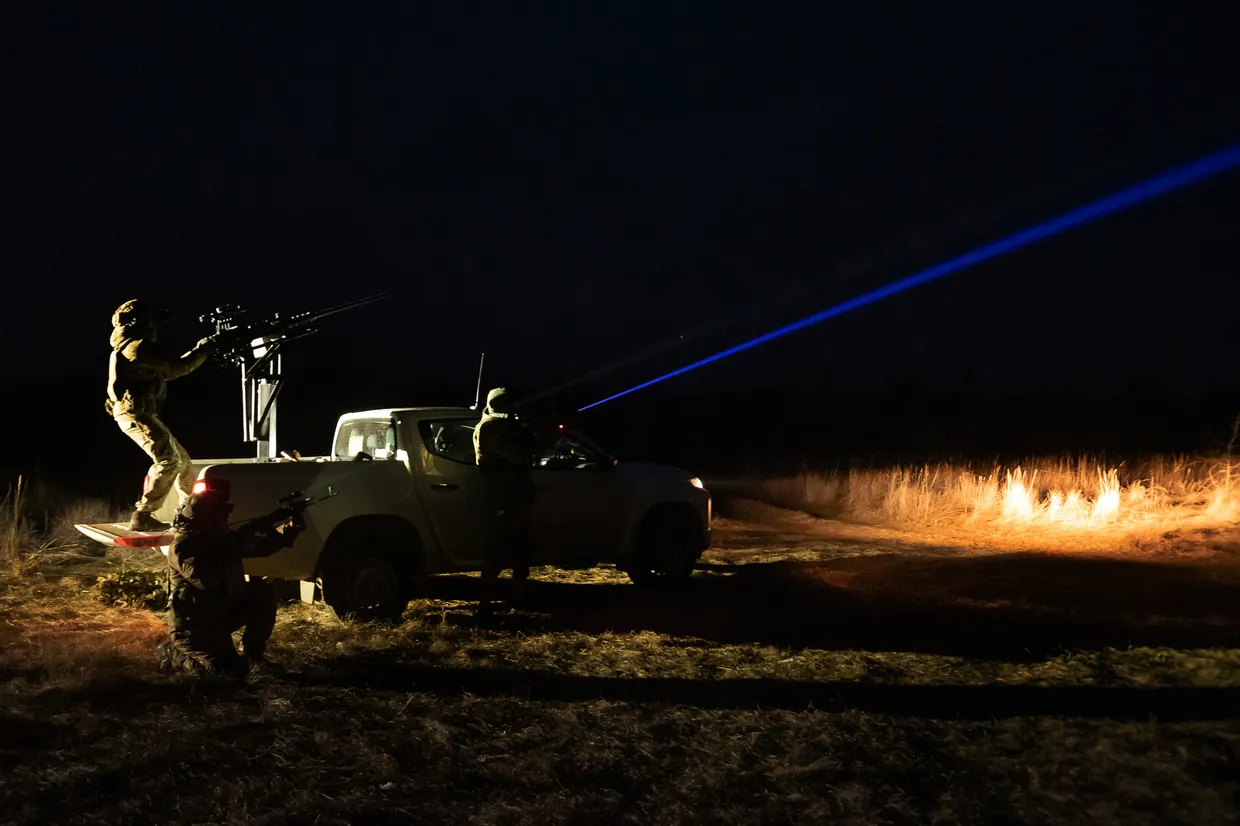 ***** Ukrainian military members of an air defense rapid response group track down Russian drones while on night duty in Kyiv Oblast