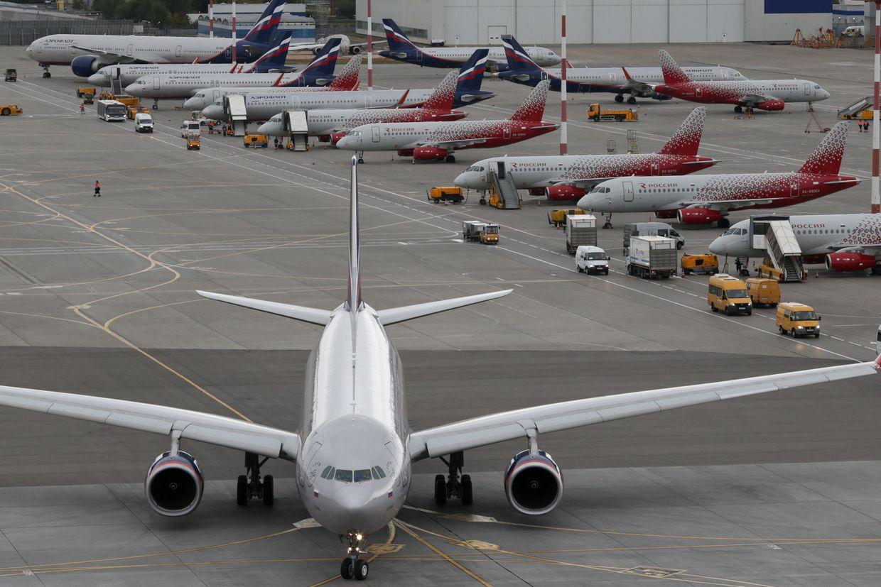 Aeroflot Russian Airlines and Rossiya Airlines aircraft are seen at Moscow-Sheremetyevo International Airport in Moscow, Russia in 2021