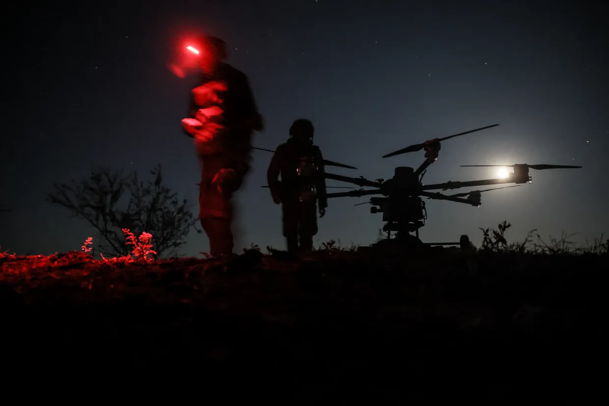 Combat work of heavy night drone operators from the "Kazhan" unit of the motorized infantry battalion of the 24th King Danylo Mechanized Brigade on the outskirts of Chasiv Yar, Donetsk Oblast, May 16, 2025. (Oleg Petrasiuk)