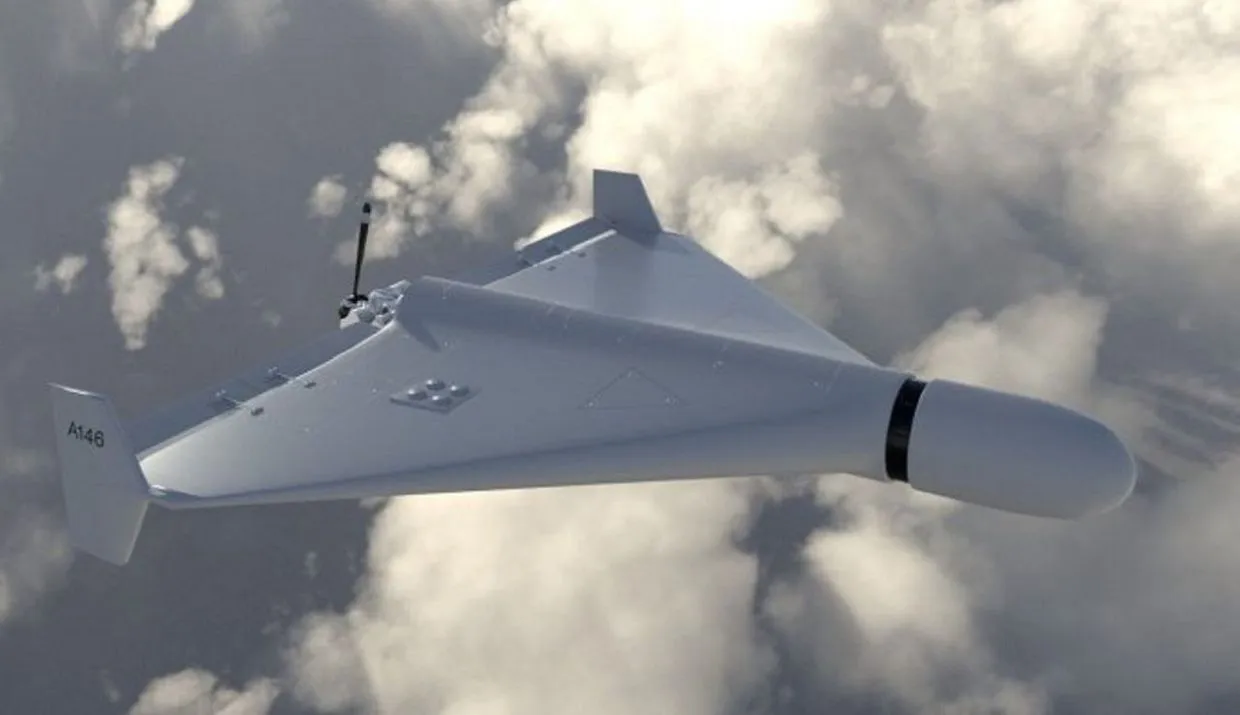An Iranian-made Shahed 131/136 kamikaze drone, a model often used by Russian forces in airstrikes against Ukraine