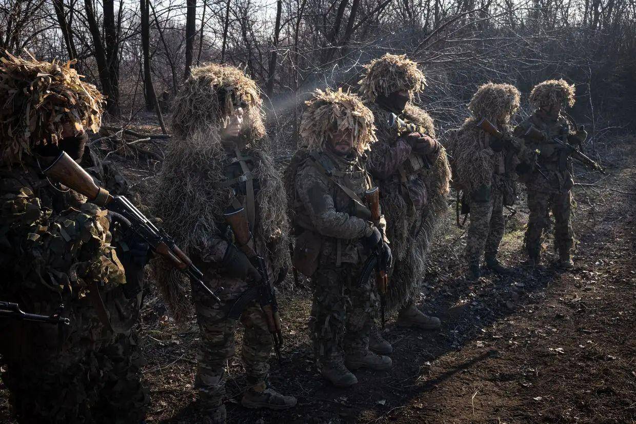 Ukrainian soldiers of the 93rd Brigade attend the combat drills outside of the Pokrovsk, Ukraine, winter 2025
